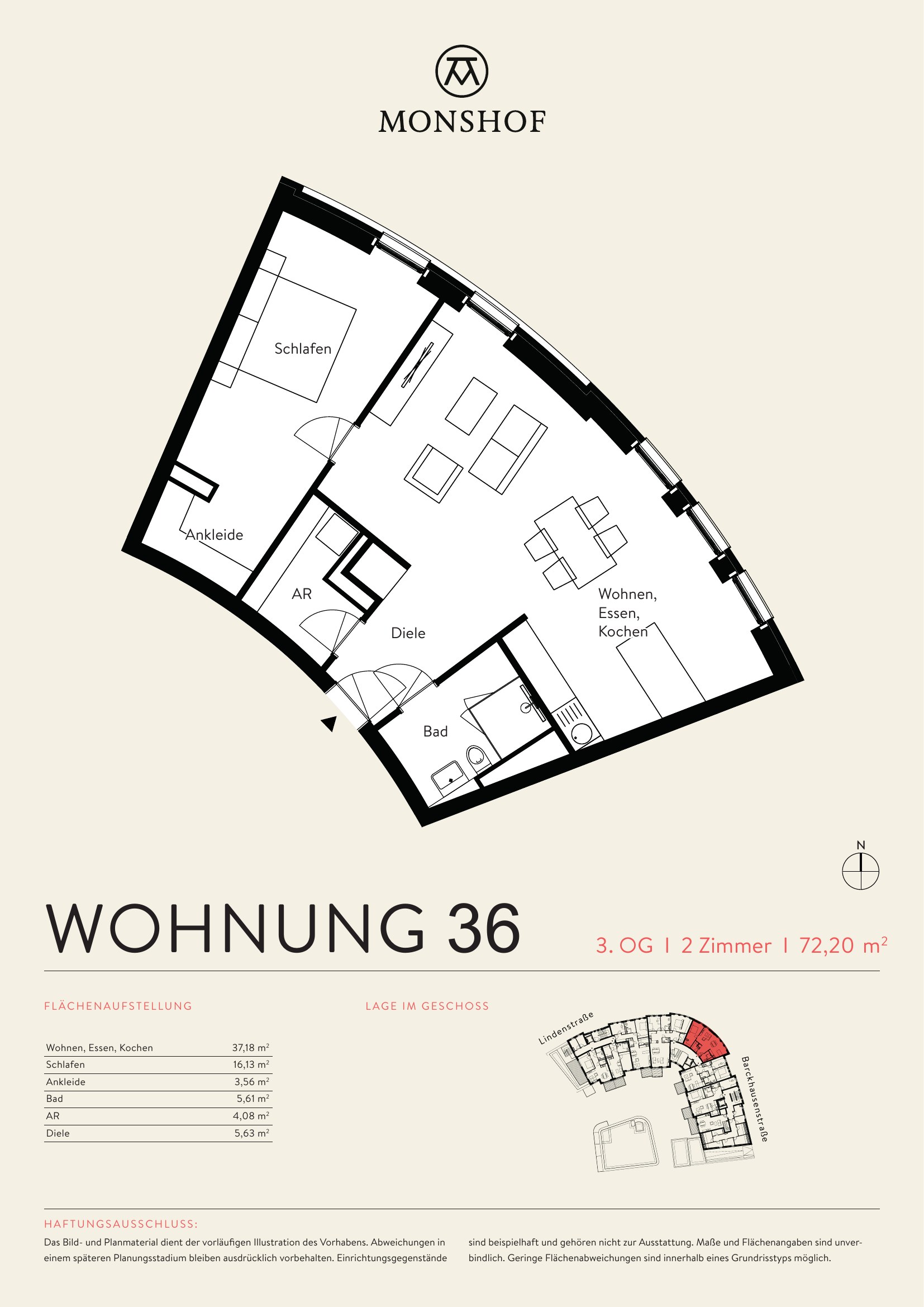Grundriss Wohnung 36 – 3. Obergeschoss