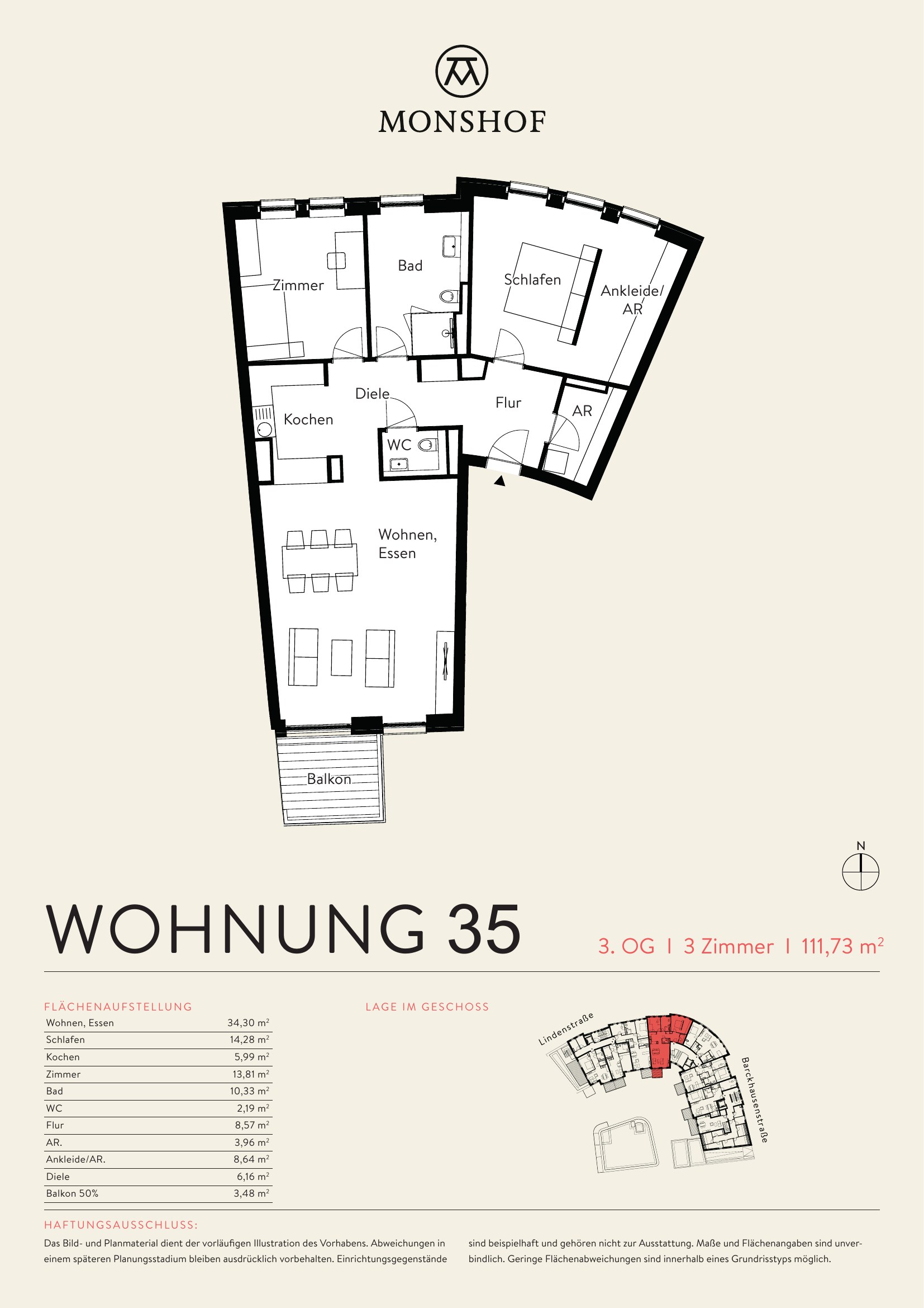 Grundriss Wohnung 35 – 3. Obergeschoss