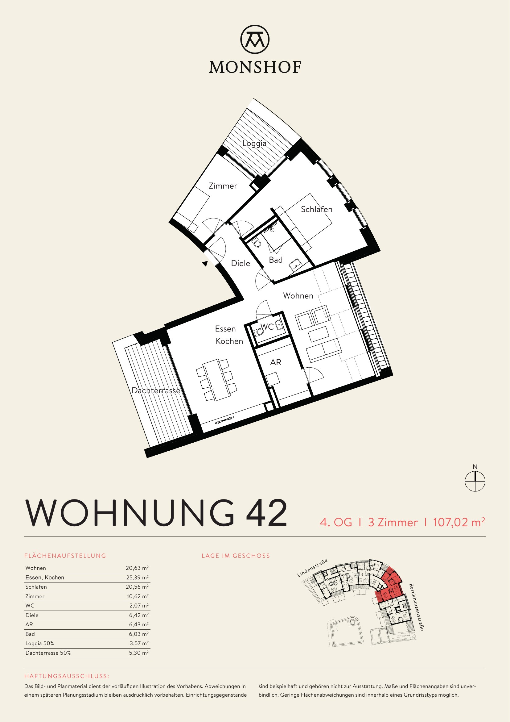 Grundriss Wohnung 42 – 4. Obergeschoss