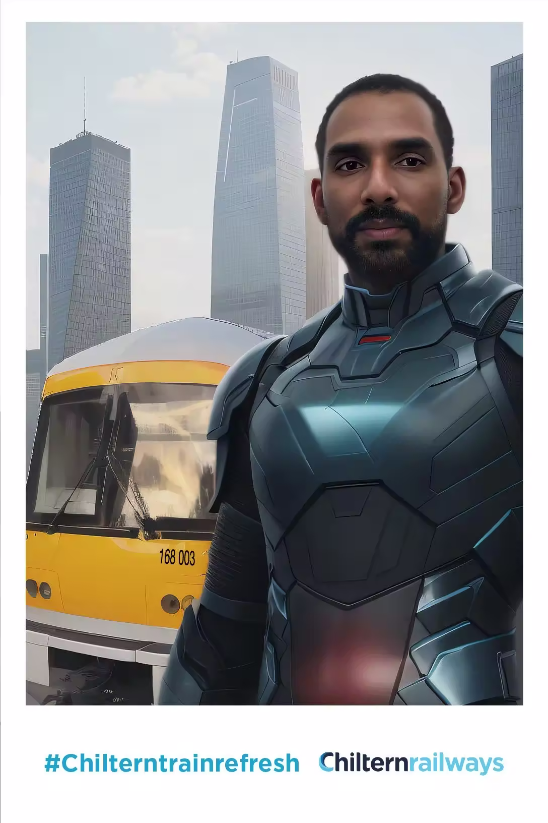 AI photo booth hire for brand activations — Chiltern Railways themed portrait for UK event