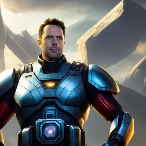 AI-generated superhero portrait for 'Discover Your Inner Hero' brand activation theme Tech conference 2023