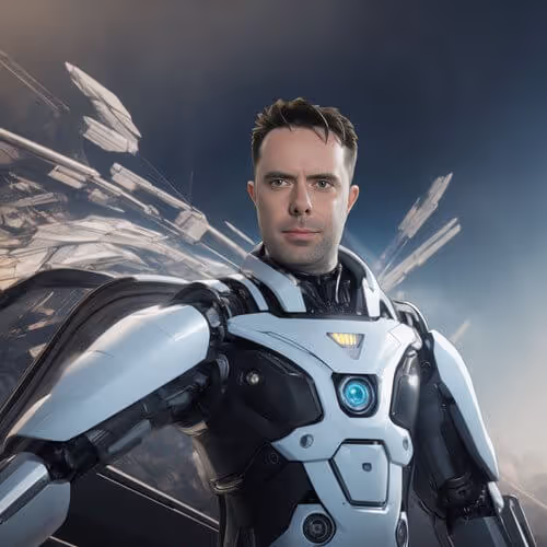 AI-generated superhero portrait for 'Discover Your Inner Hero' brand activation theme Tech conference 2023