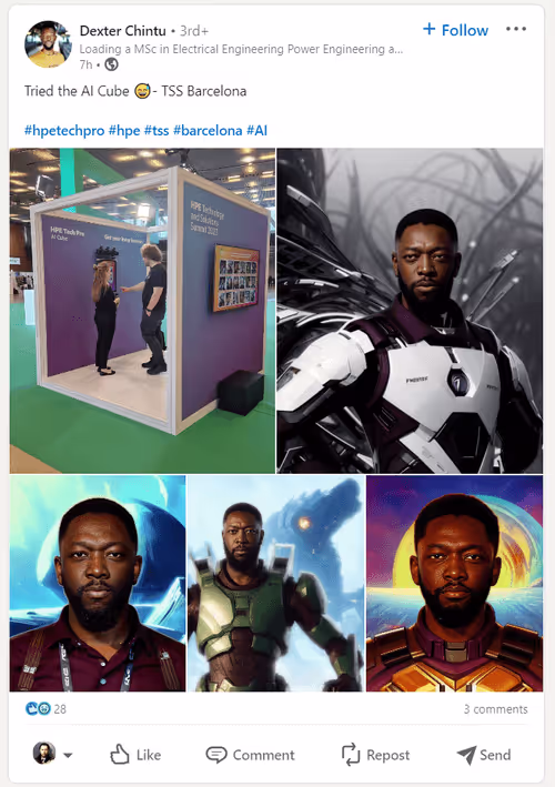 Viral LinkedIn content generated by AI Photo Booth for B2B event marketing