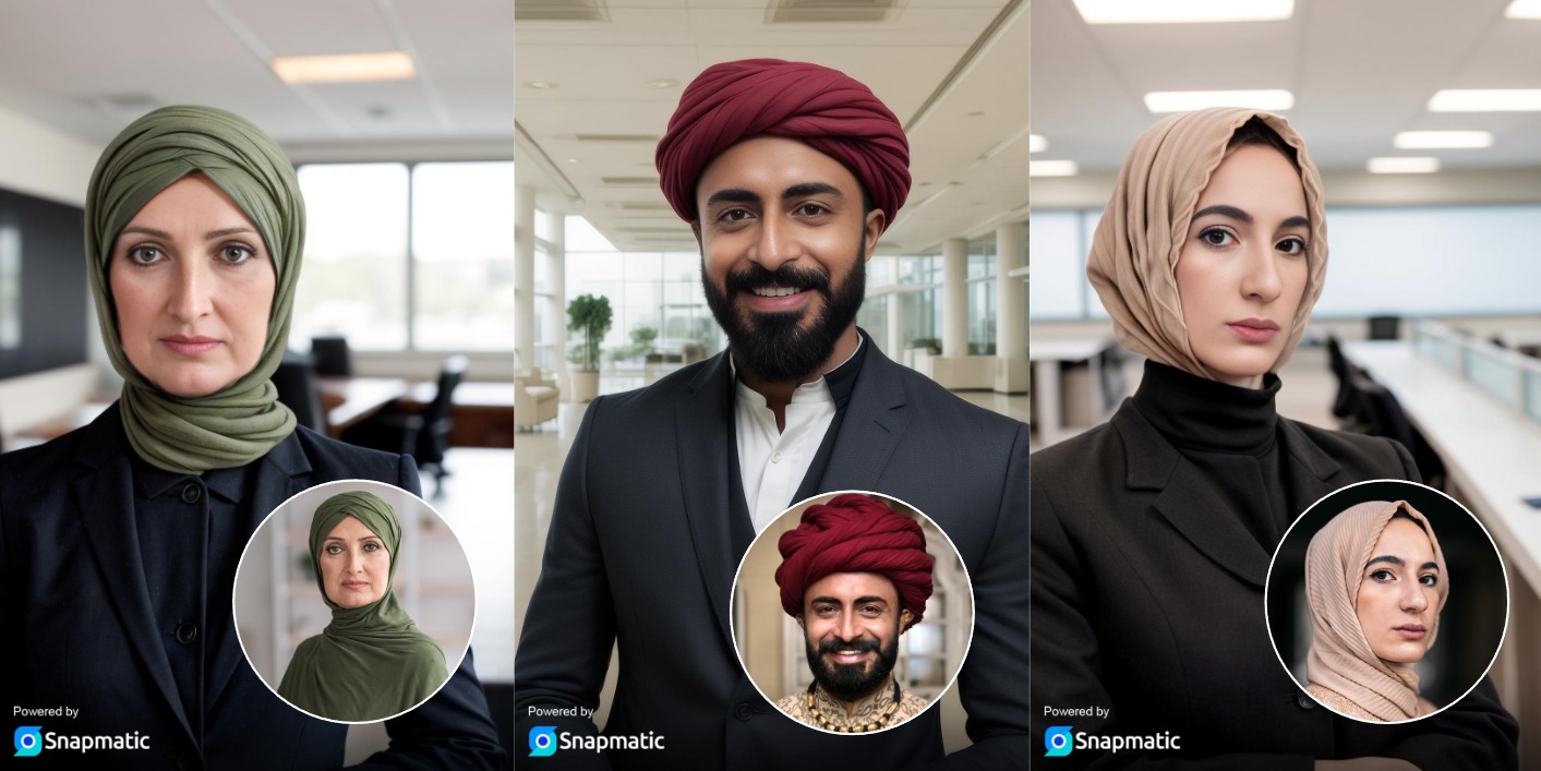 AI headshot examples showing a diverse range of subjects generated on-site