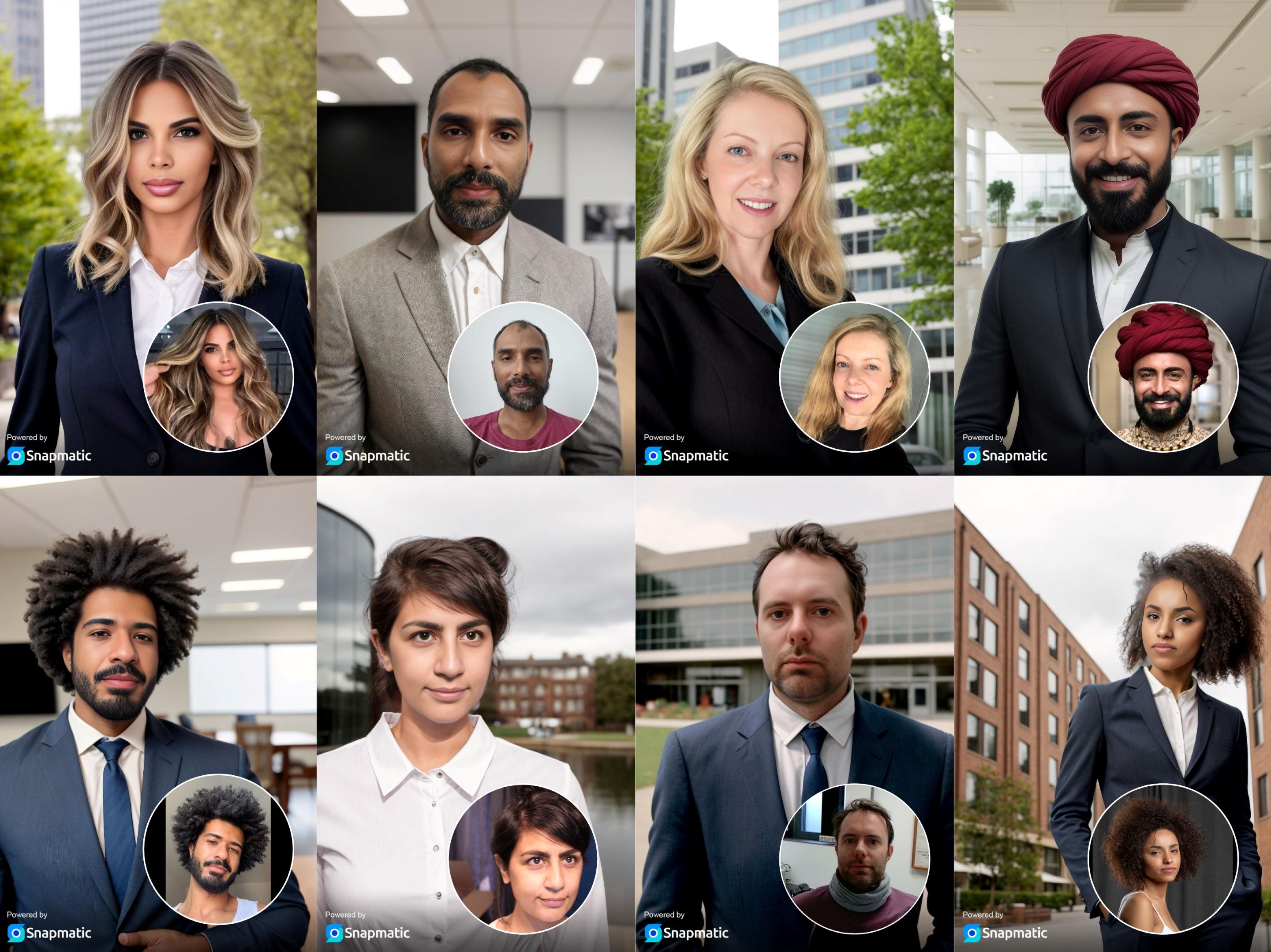 AI-generated professional corporate headshots created on-site at an event photo booth