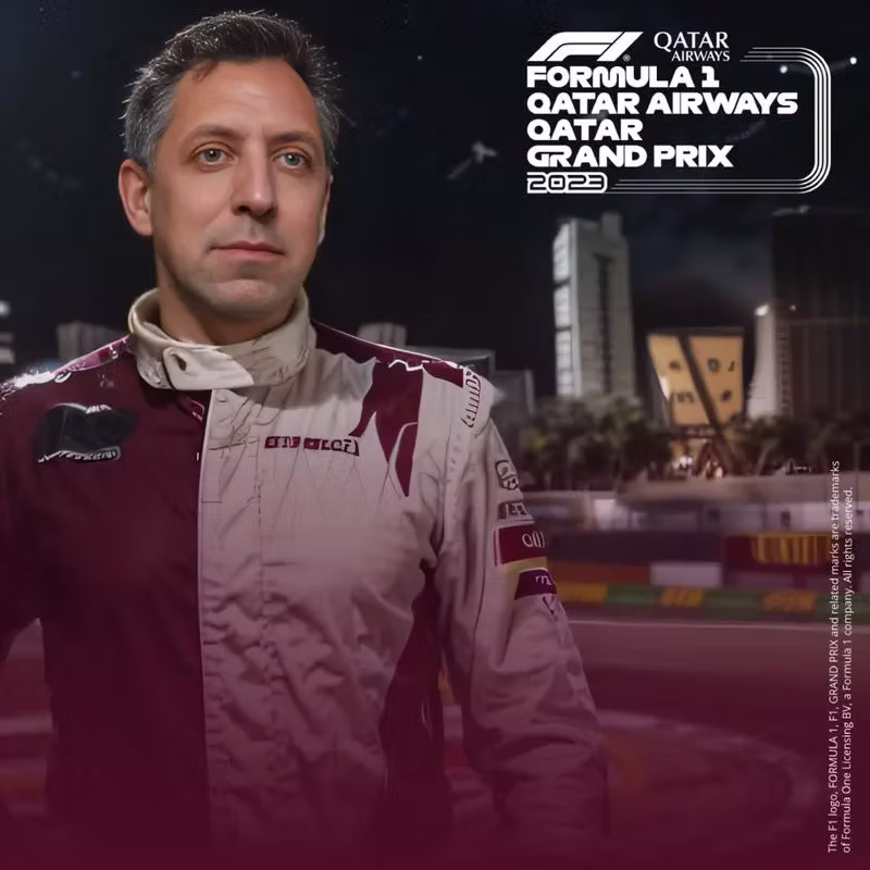 A custom branded AI Photo booth theme for Qatar Airways Brand activation