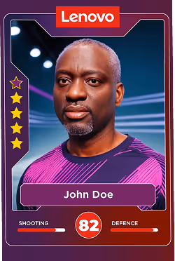 Digital AI trading card with a futuristic gaming interface, designed for high-engagement social sharing