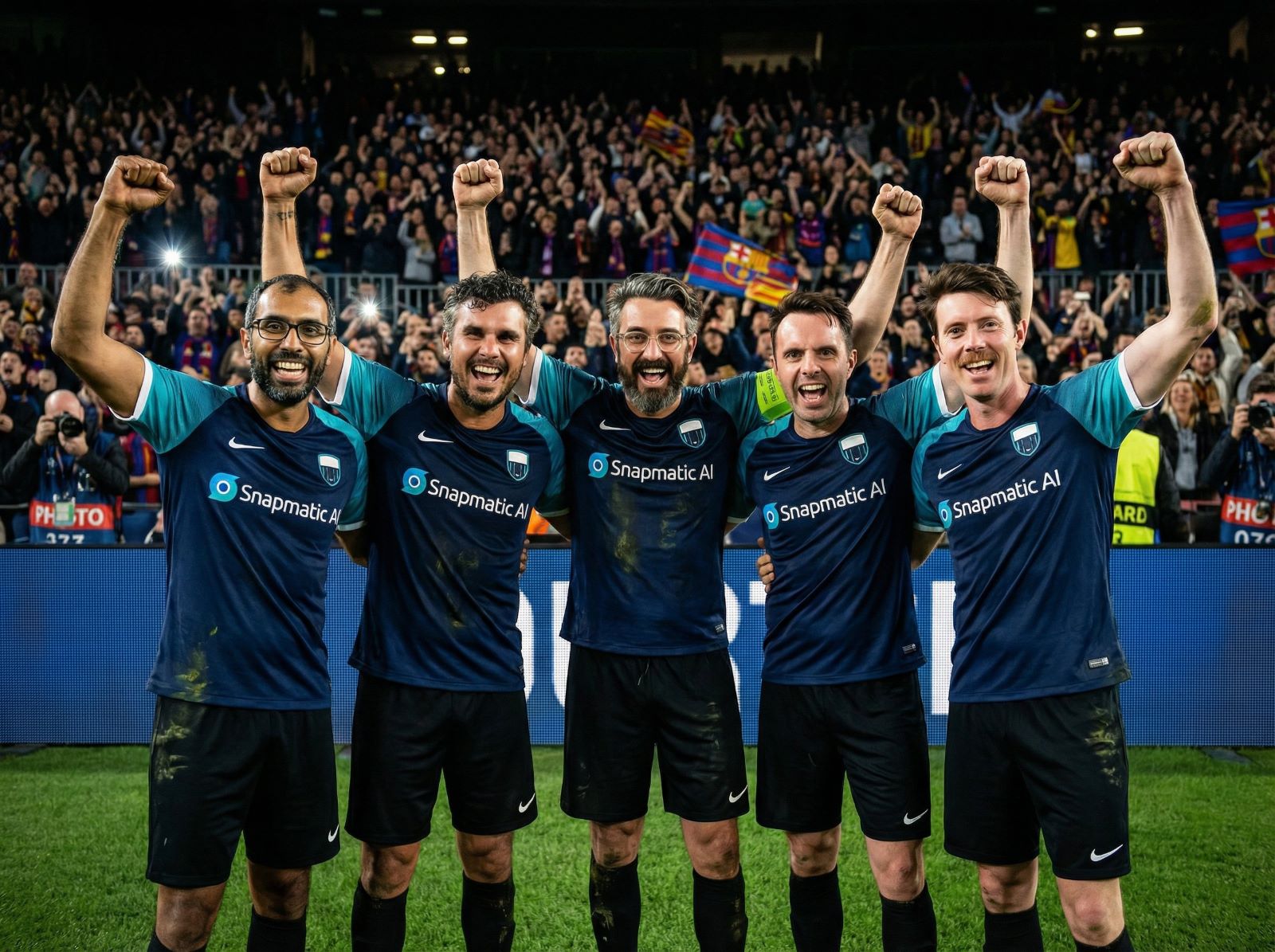 FIFA 2026 Fan Activation: Group Celebrating in Primatix AI Branded Football Kits.