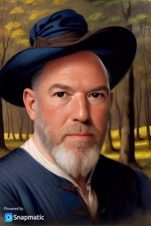 Renaissance oil-painting AI portrait of a guest in a plumed hat, created at an AI photo booth for events
