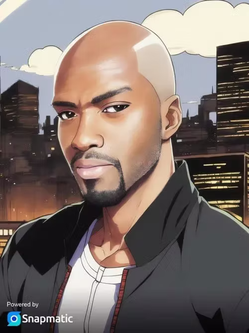 Comic-book-style AI portrait of a guest with a night city skyline — AI photo booth for events