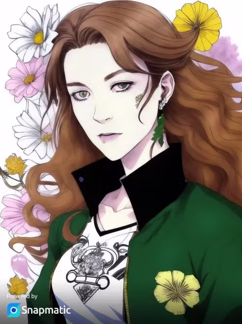 Anime-style AI portrait of a woman framed by flowers — AI photo booth for events