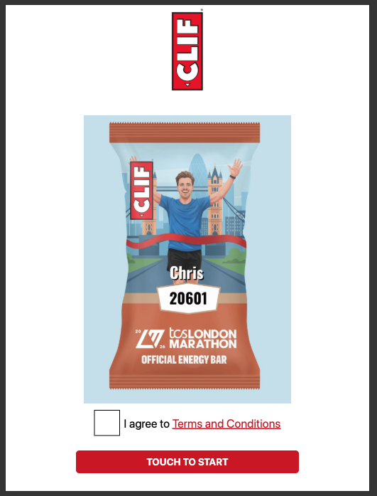 CLIF bar at London marathon app interface
