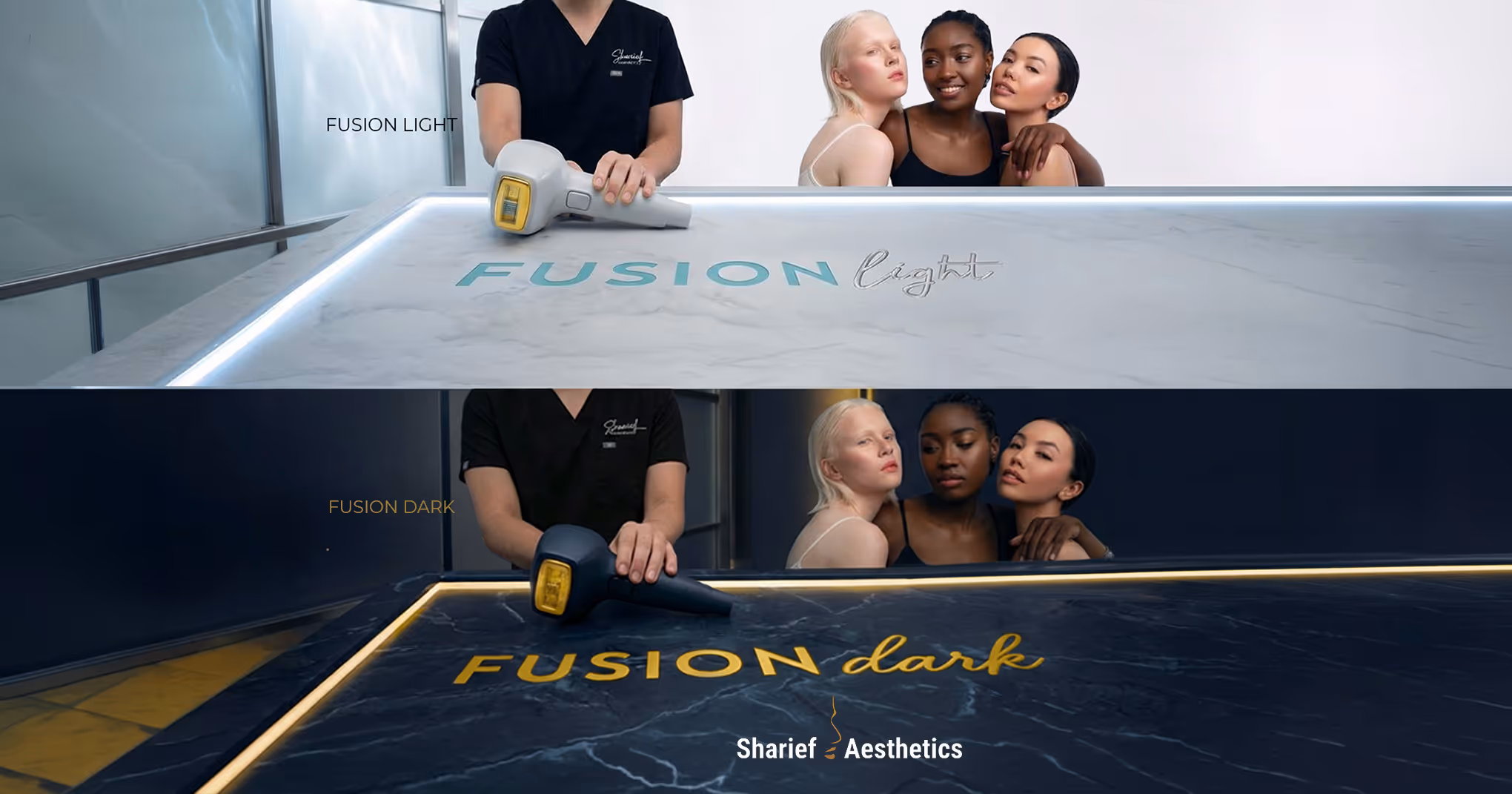 Diverse models showcasing safe Fusion laser hair removal for all skin types in Halifax