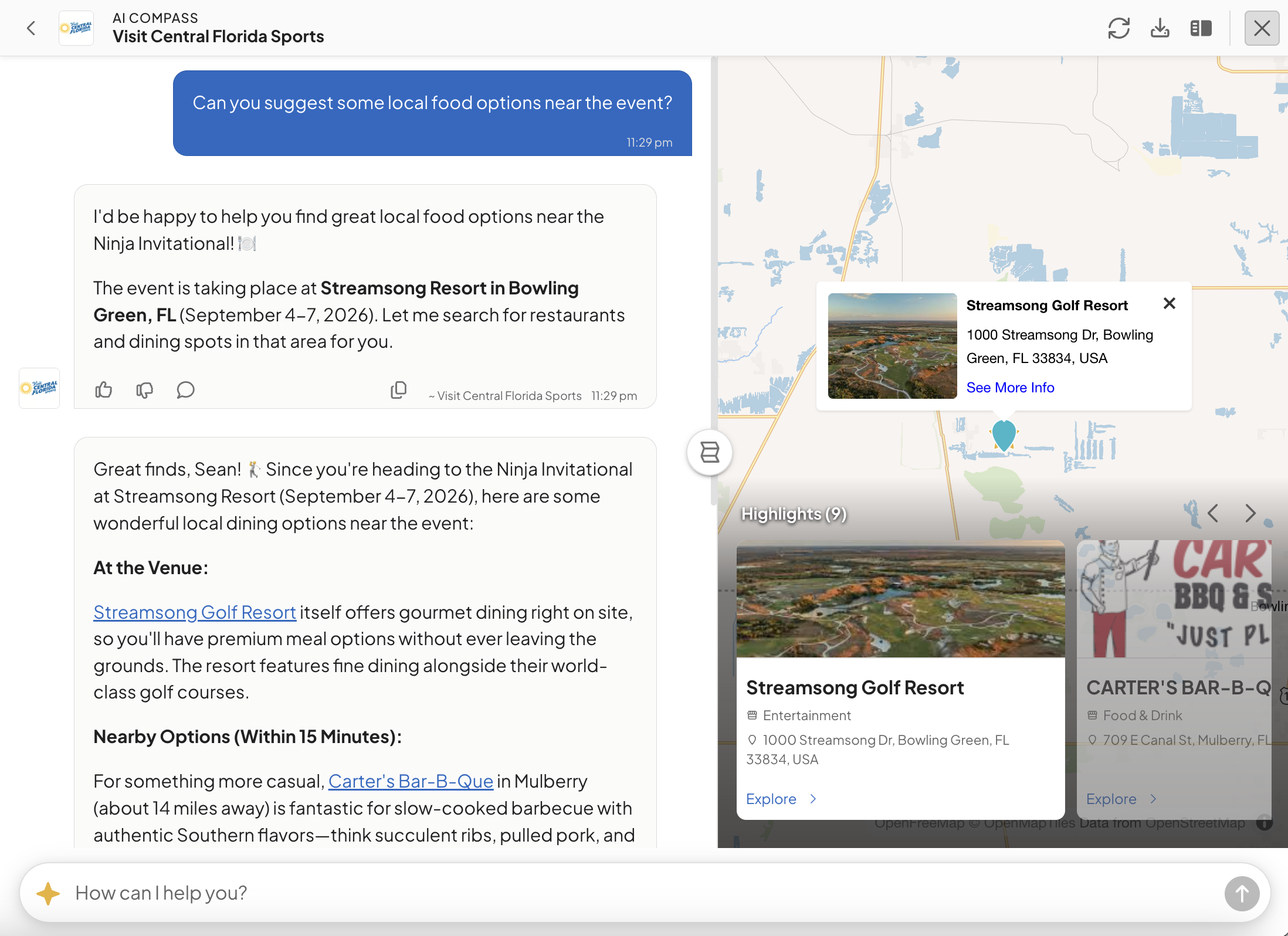 Compass AI concierge chat interface screenshot