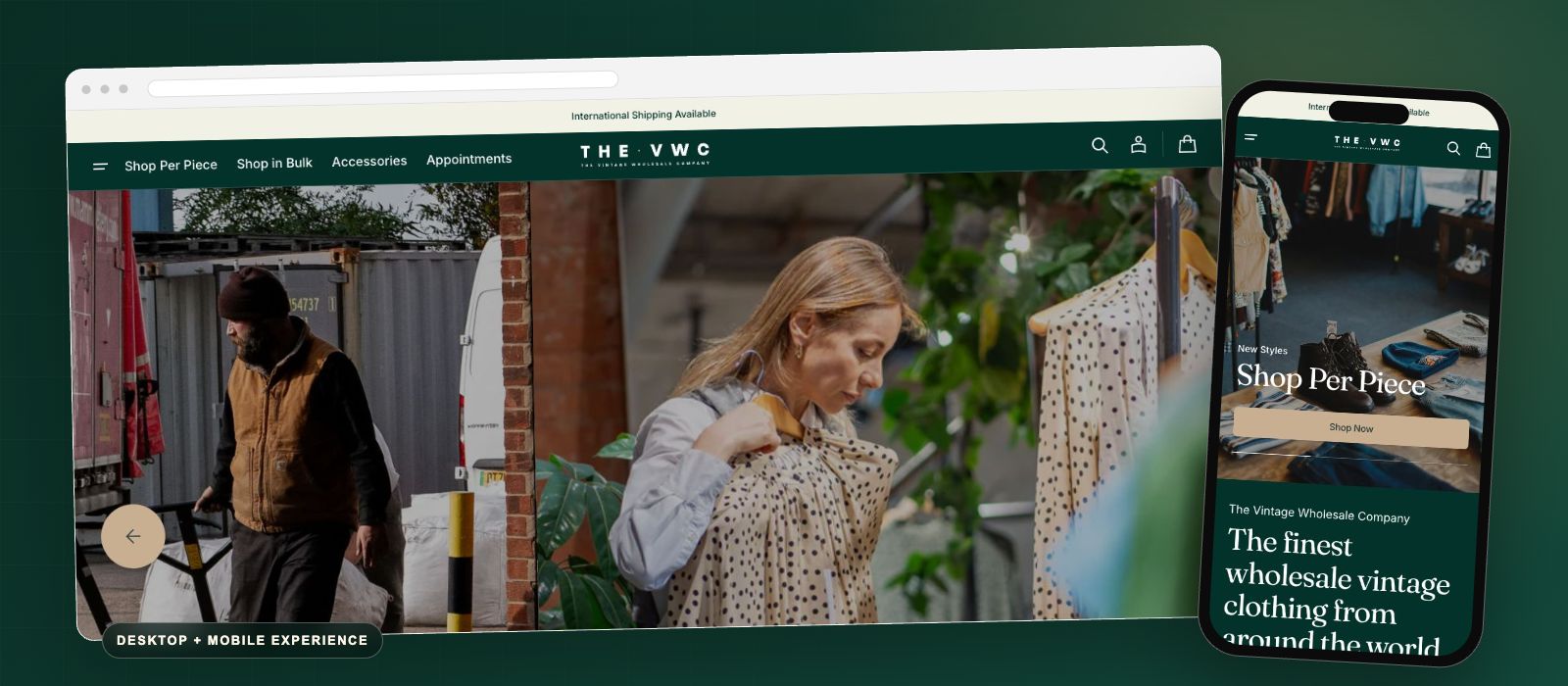 The VWC ecommerce storefront on desktop and mobile