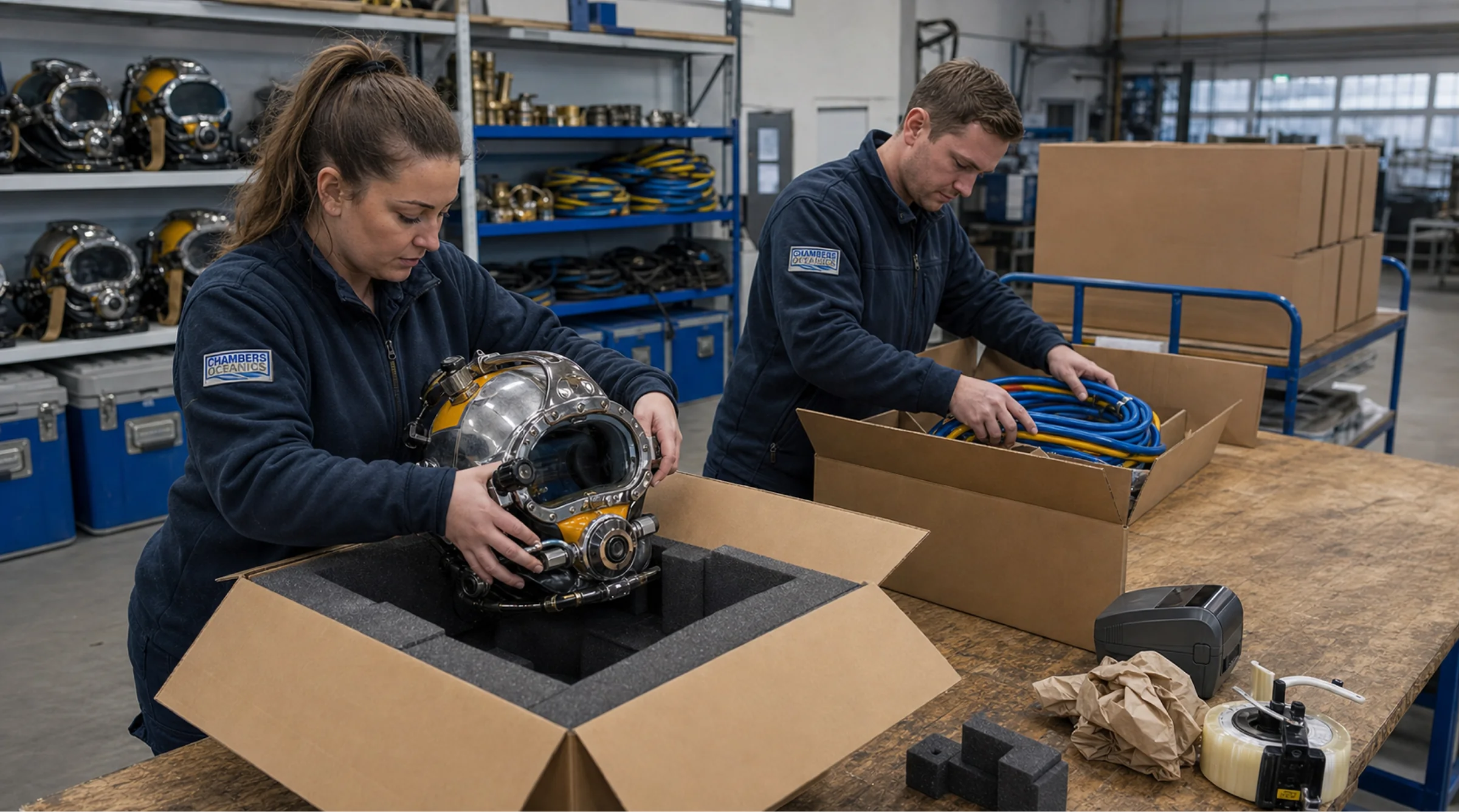 Chambers Oceanics case-study scene with diving equipment being packed