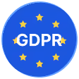 Blue circle with GDPR text surrounded by yellow stars representing the European Union.