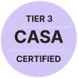 Circular badge with 'Tier 3 CASA Certified' text in black on a lavender background.