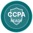 Green circular badge with shield icon and text CCPA READY in center.