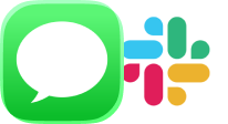 Icons of Messages app and Slack workspace communication platform side by side.