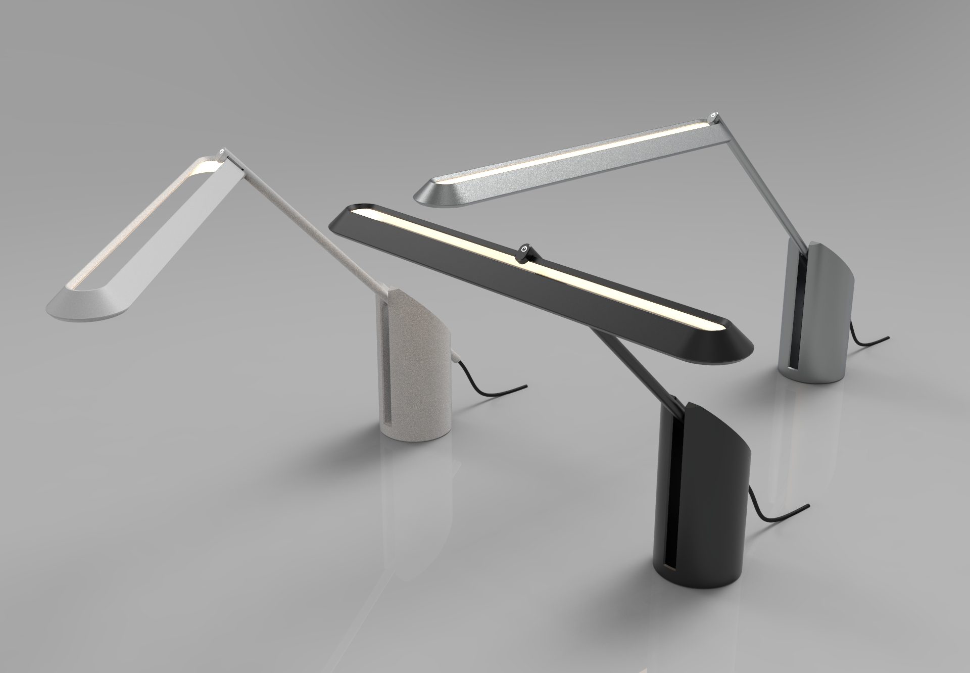 The LOOP desk lamp shown in three finishes