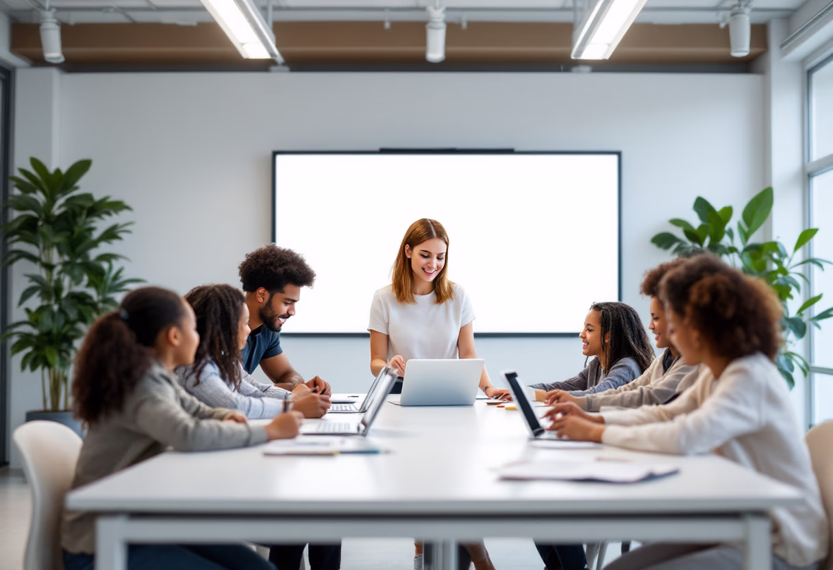 image of a teacher interacting with students using digital tools