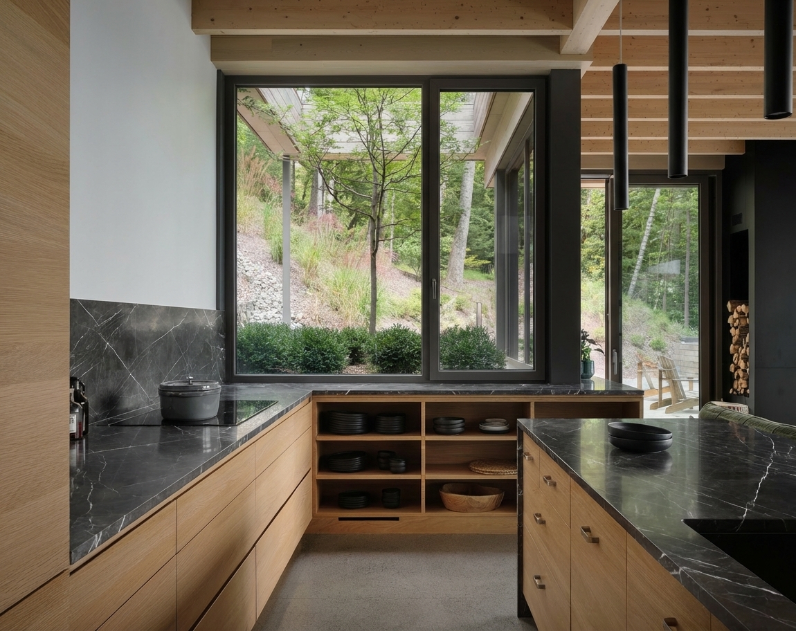 Luxury interior with illuminated translucent stone surface