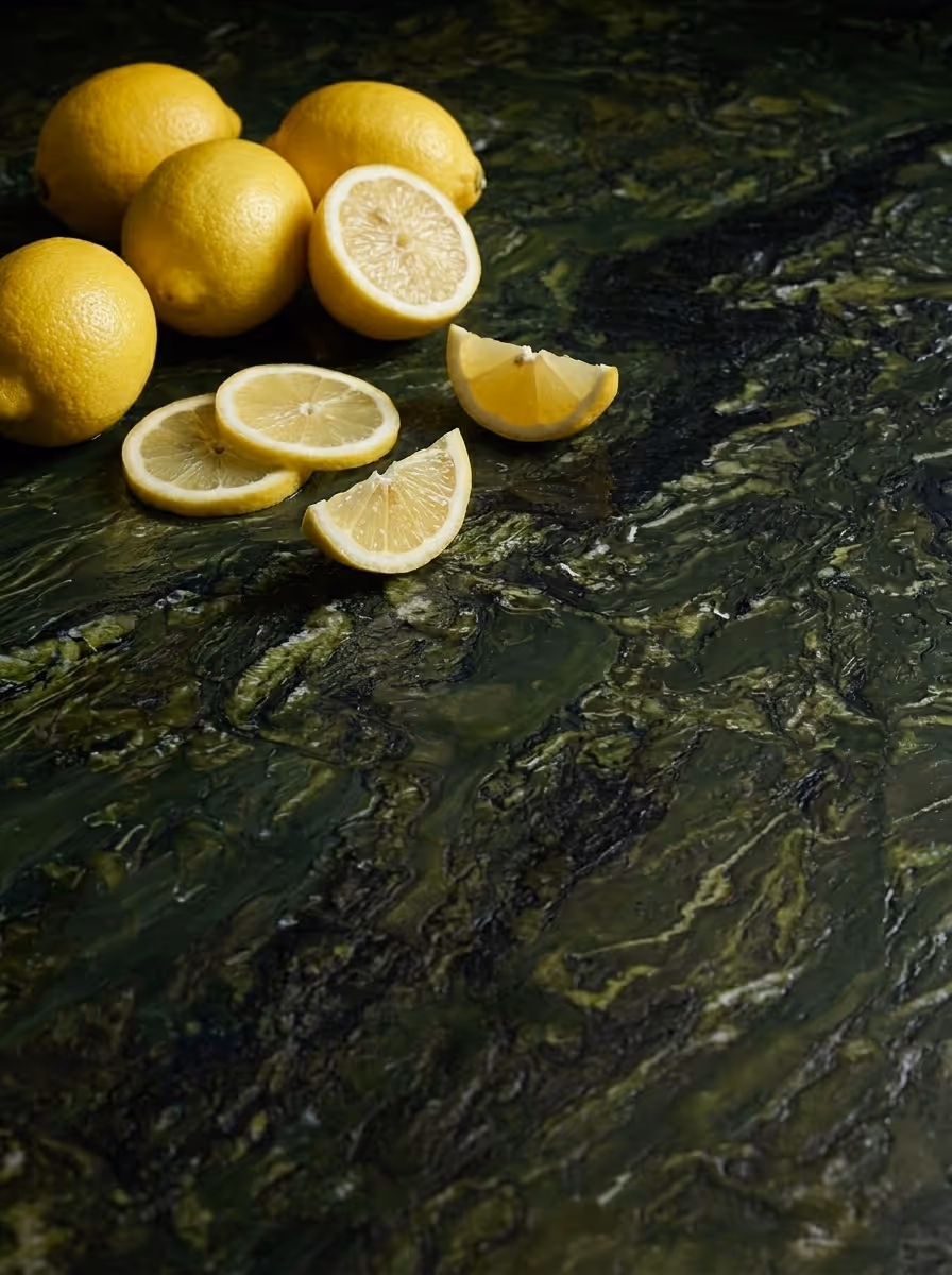 Backlit translucent stone vanity glowing in a luxury bathroom