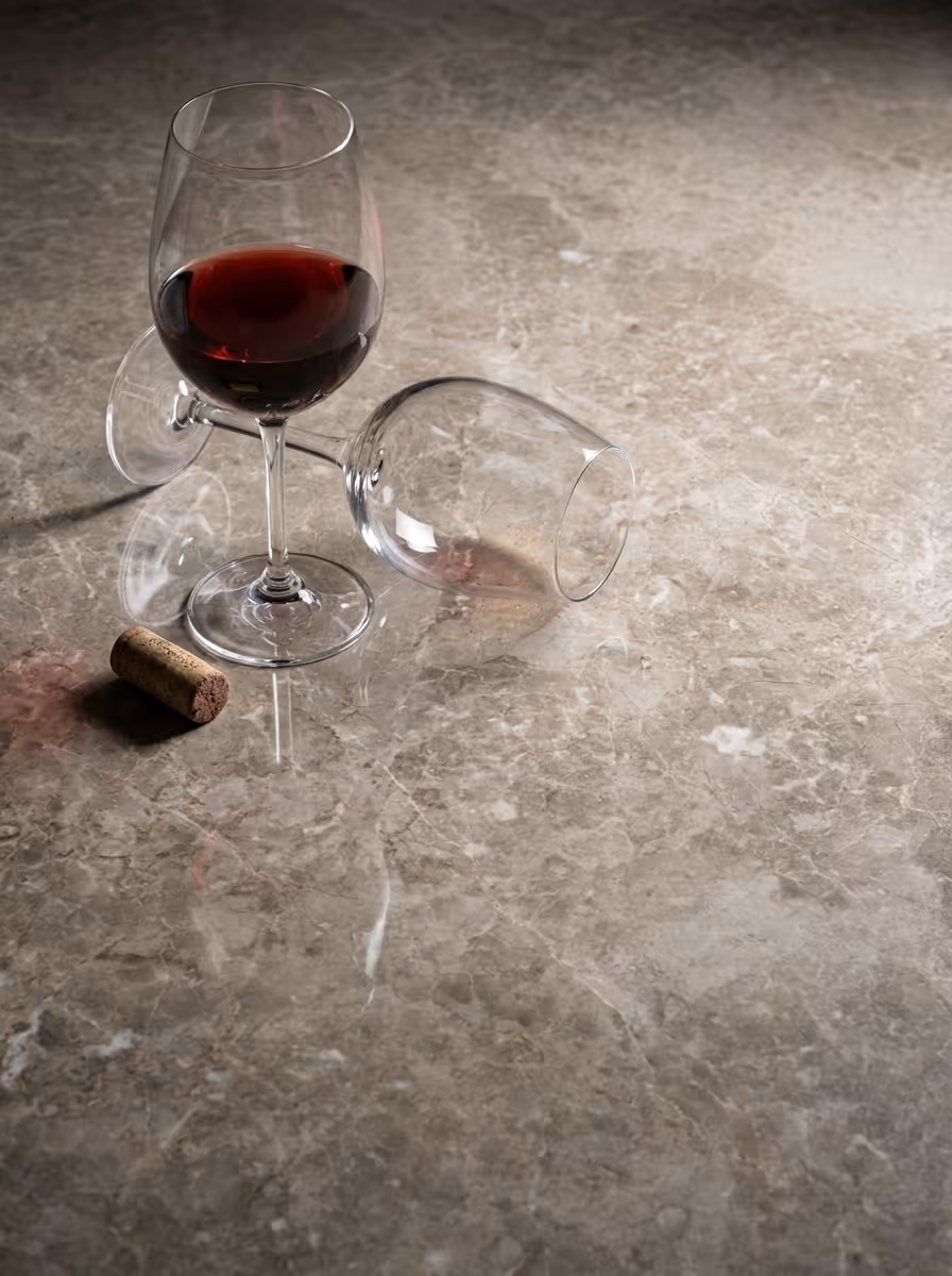 Backlit translucent stone feature wall at night