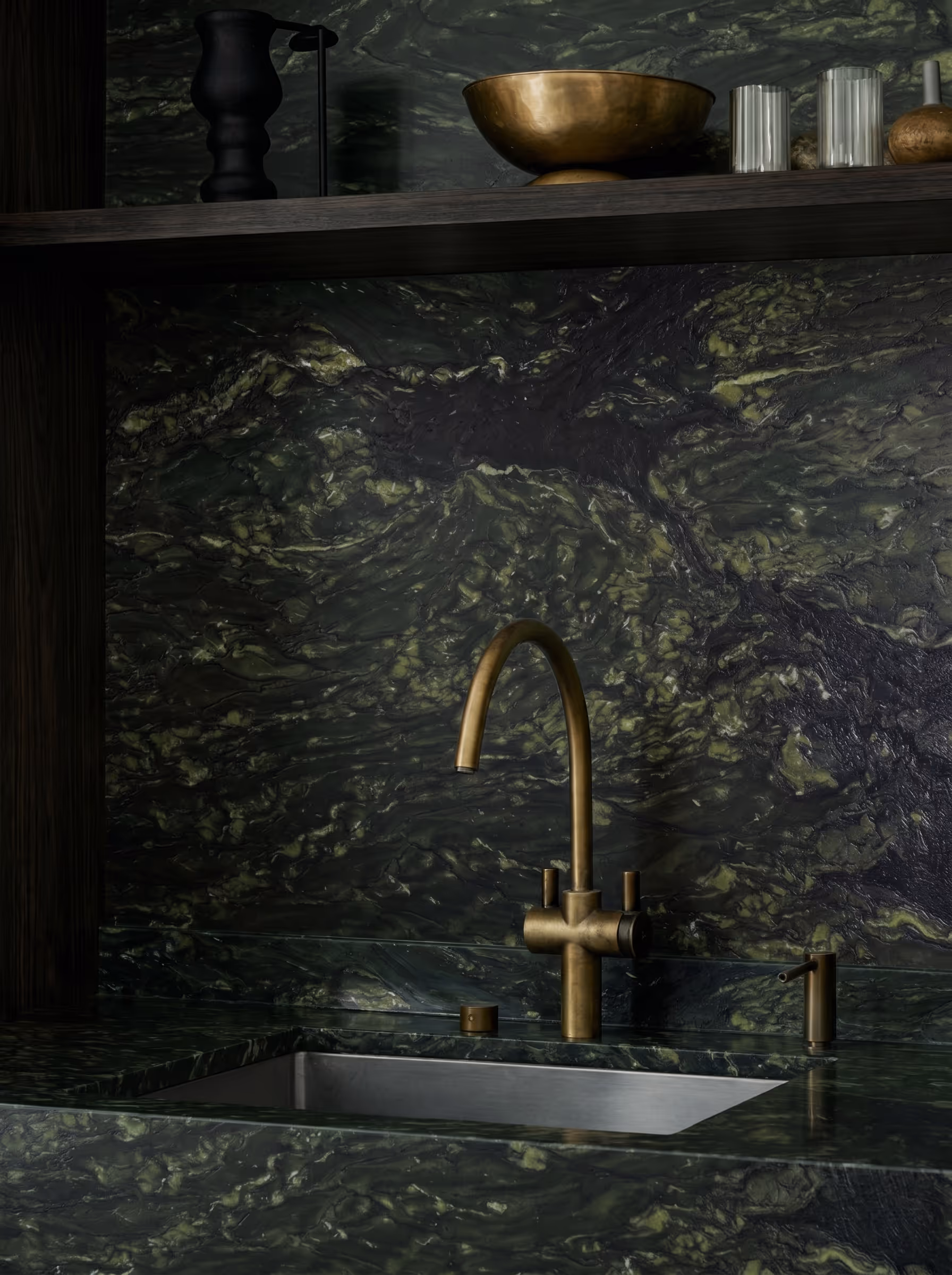 Glowing stone feature wall in an elegant interior