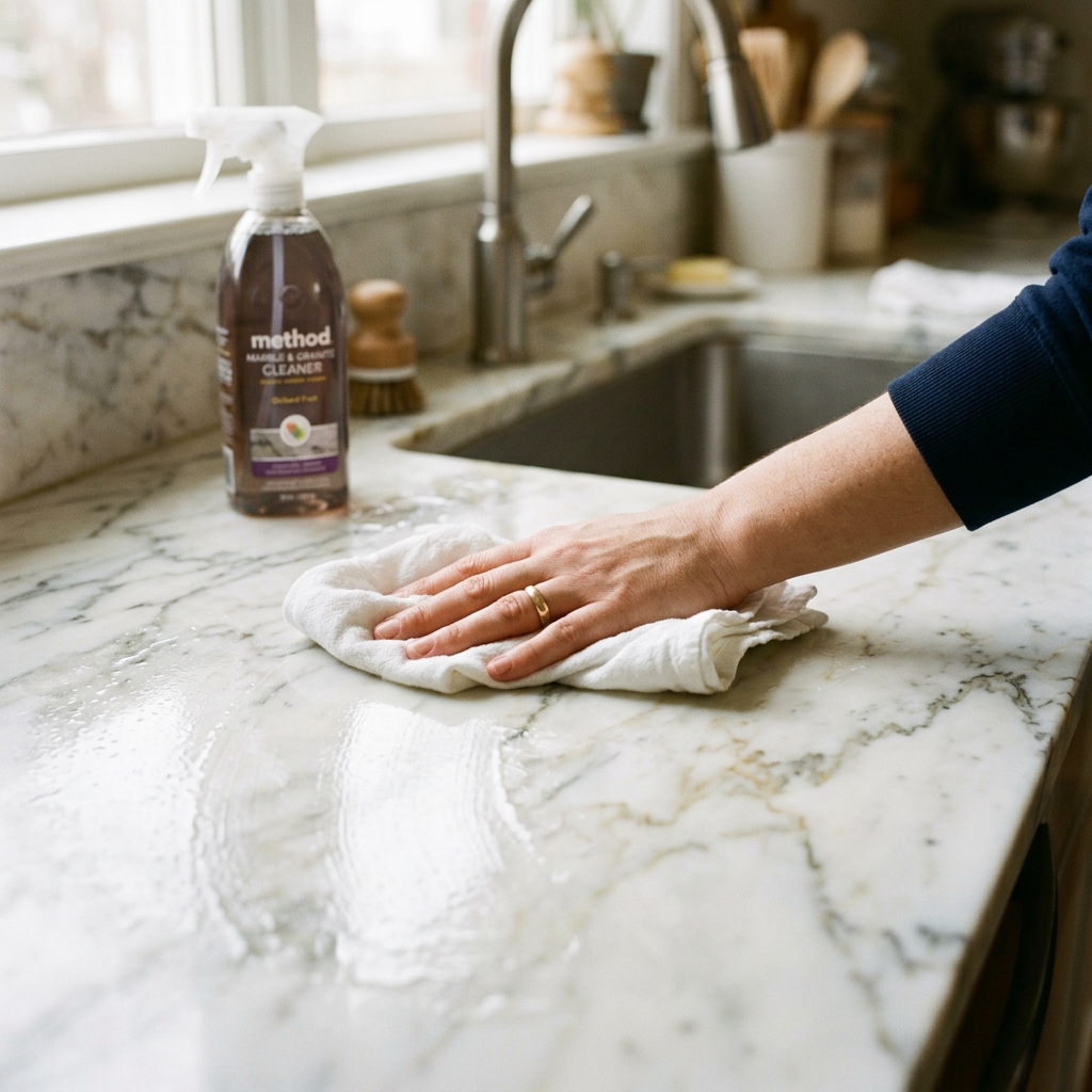 Elegant kitchen countertop showing well-maintained natural stone
