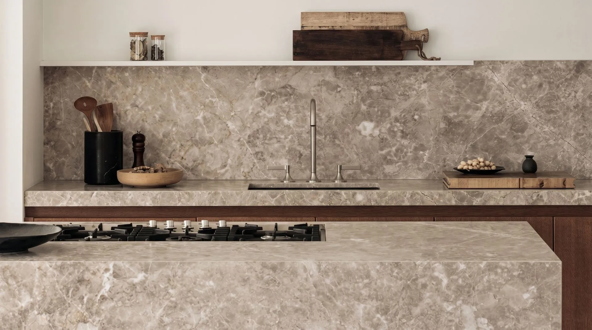 Natural stone countertop slab close-up
