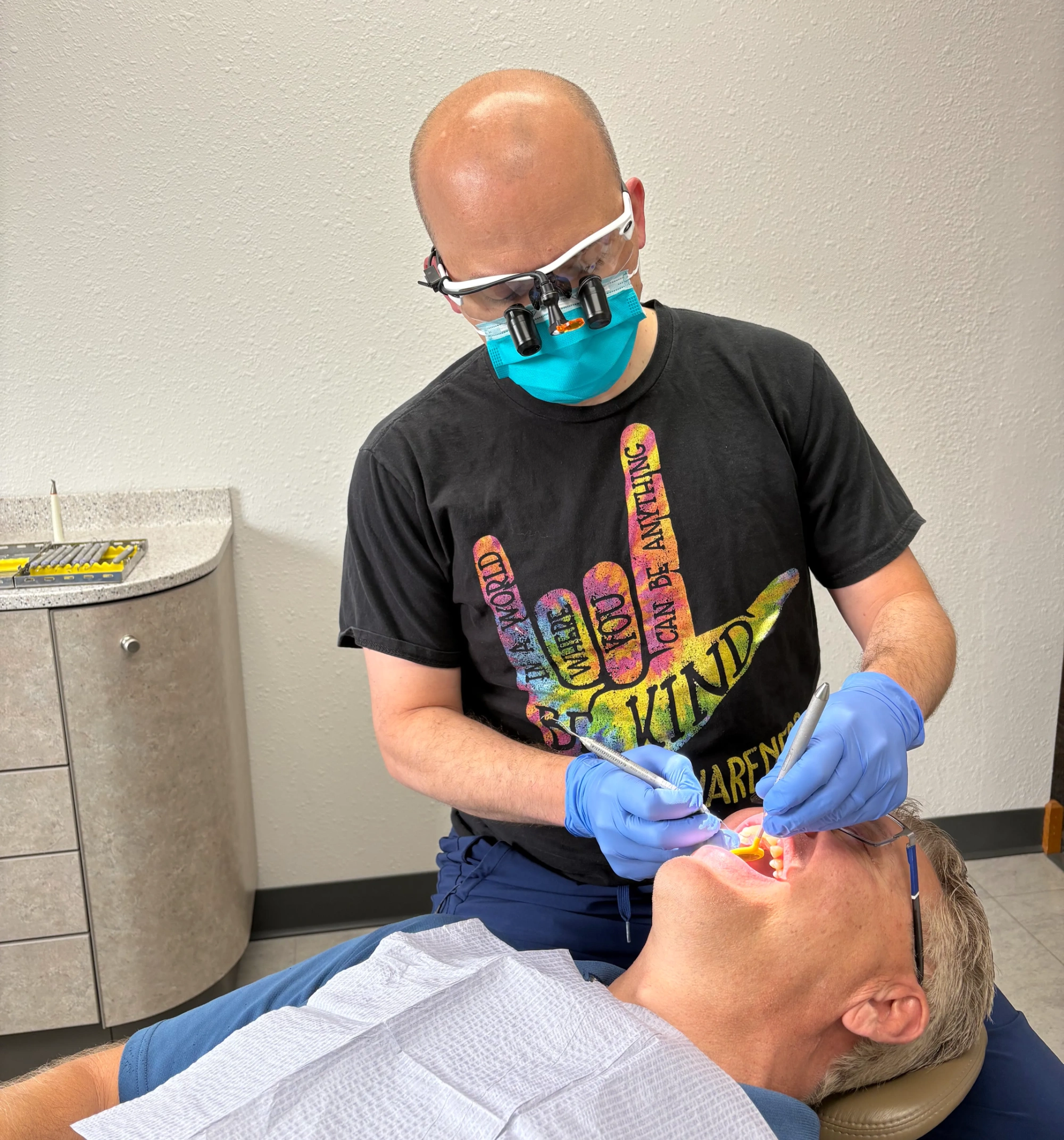 Close-up of Dr. Roy Burkhalter treating a patient's upper teeth at Markham Family Dental