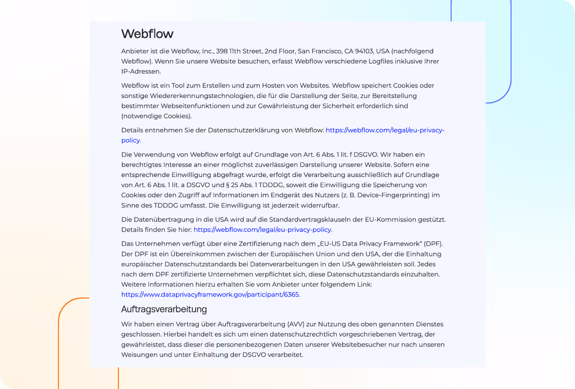 Webflow Datenschutzerklärung