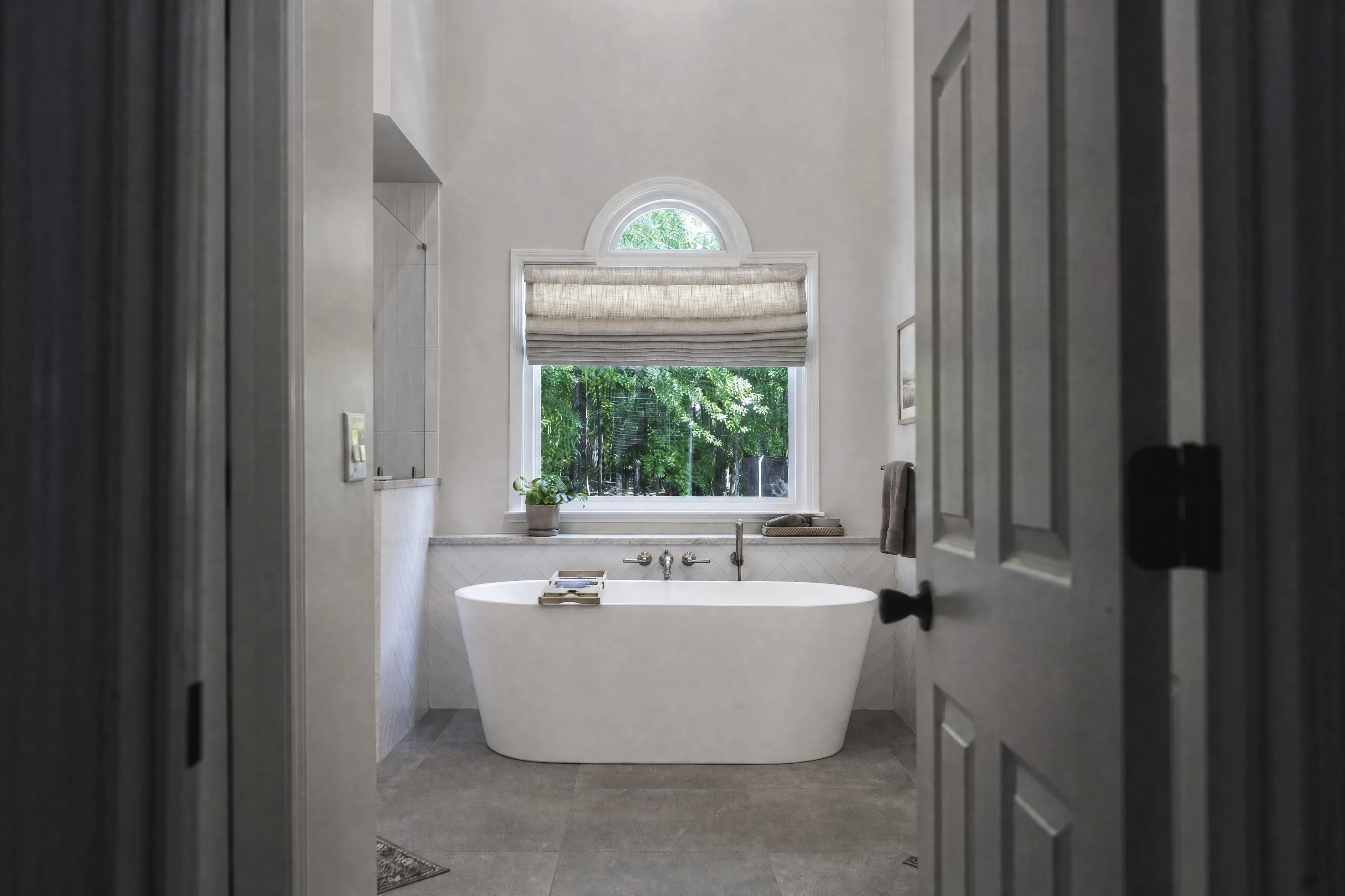 Master bathroom remodel with freestanding tub and brass fixtures in Peachtree City