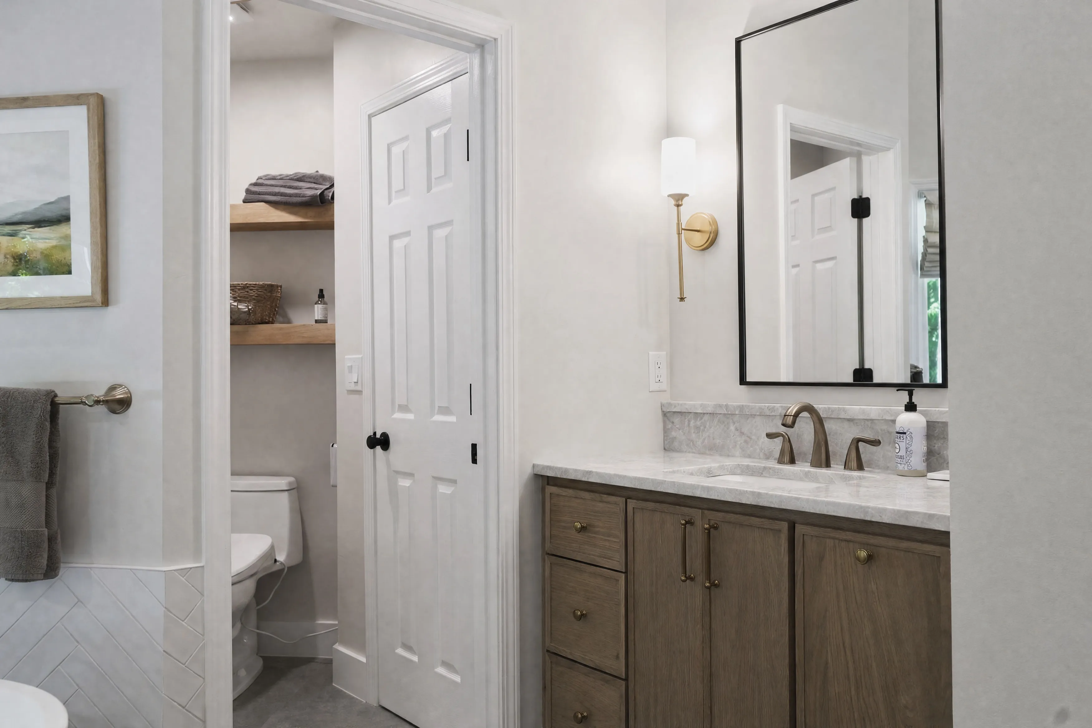 Custom vanity and tile work in a finished master bathroom