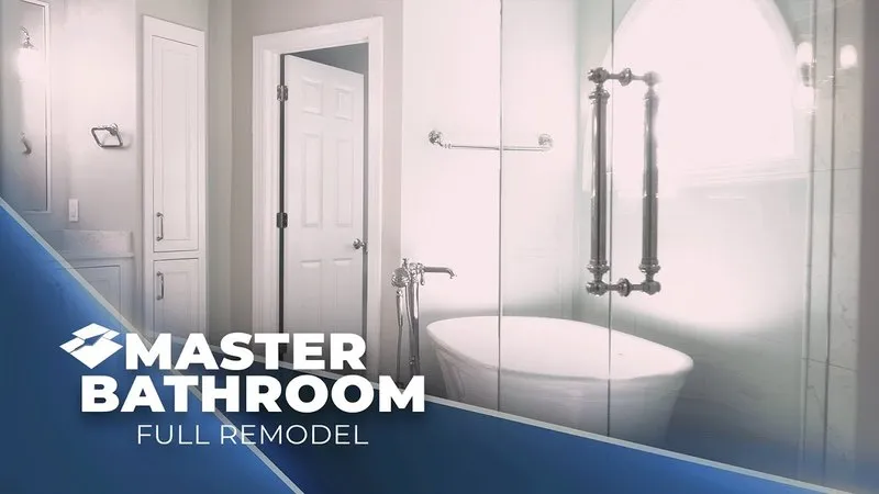 Glass shower enclosure beside a freestanding tub in a bright master bathroom