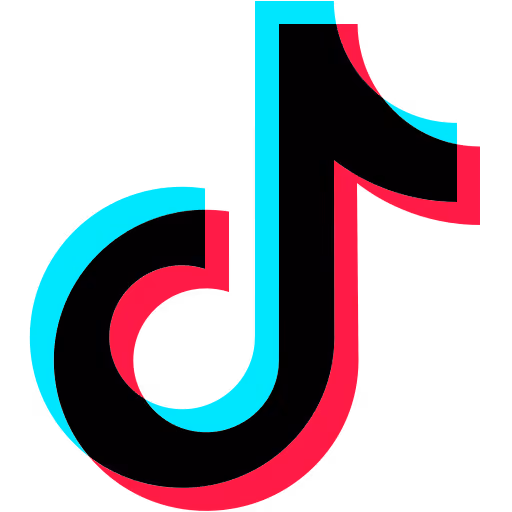 TikTok logo with a stylized musical note in black, cyan, and red colors.