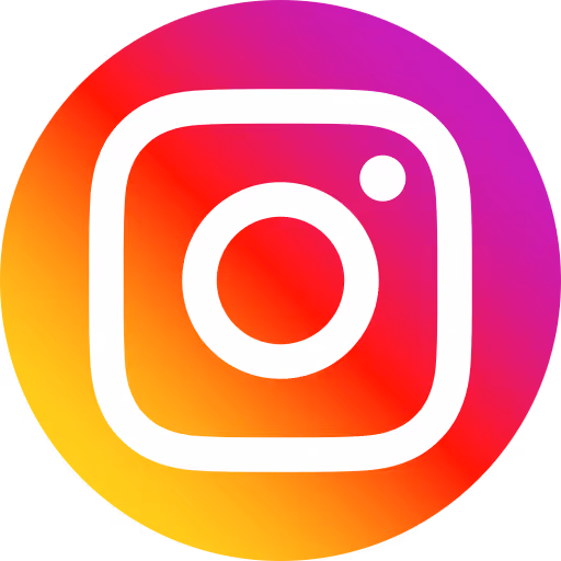 Instagram logo with a white camera outline on a circular gradient background transitioning from yellow to red to purple.
