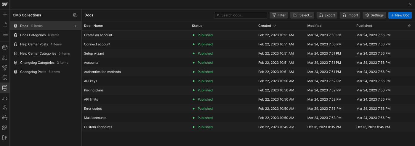 CMS Collection - Devdocs X Webflow Templa