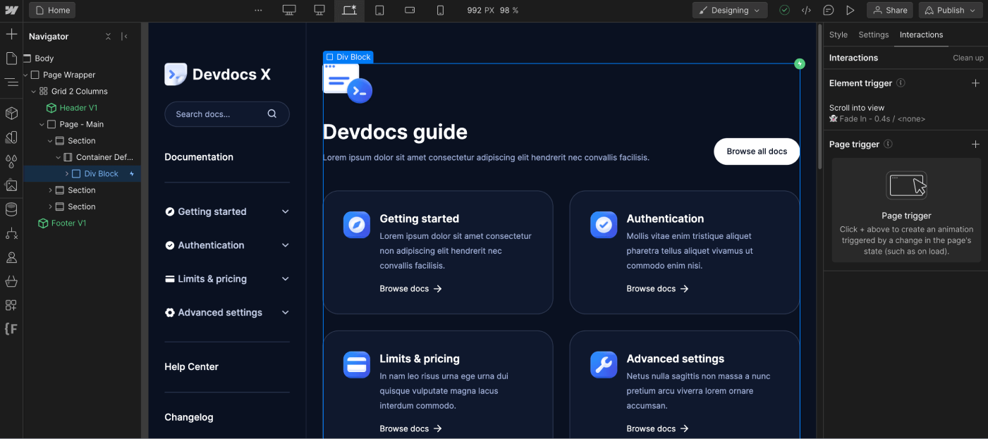 Animations - Devdocs X Webflow Templa