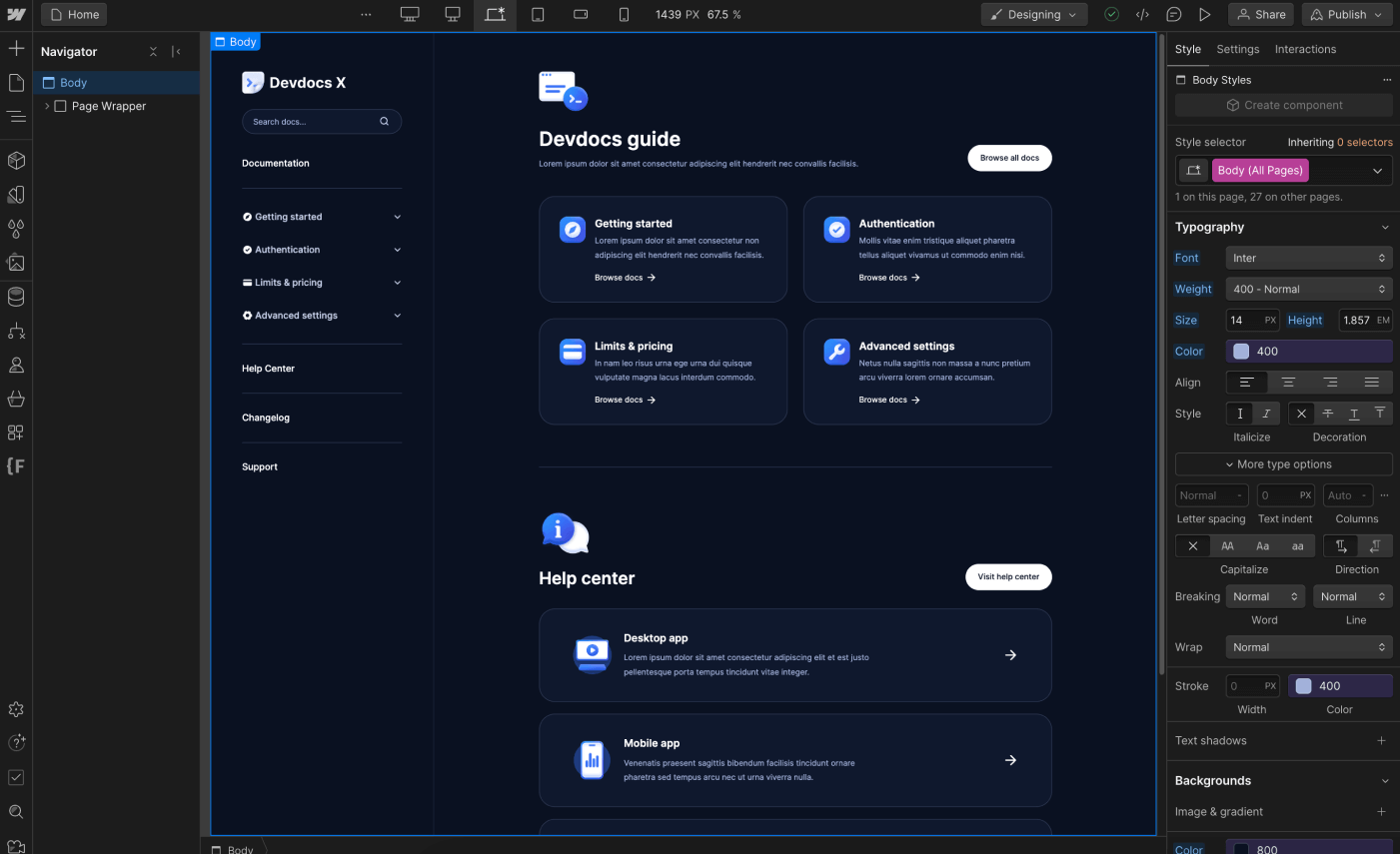 Typography - Devdocs X Webflow Templa