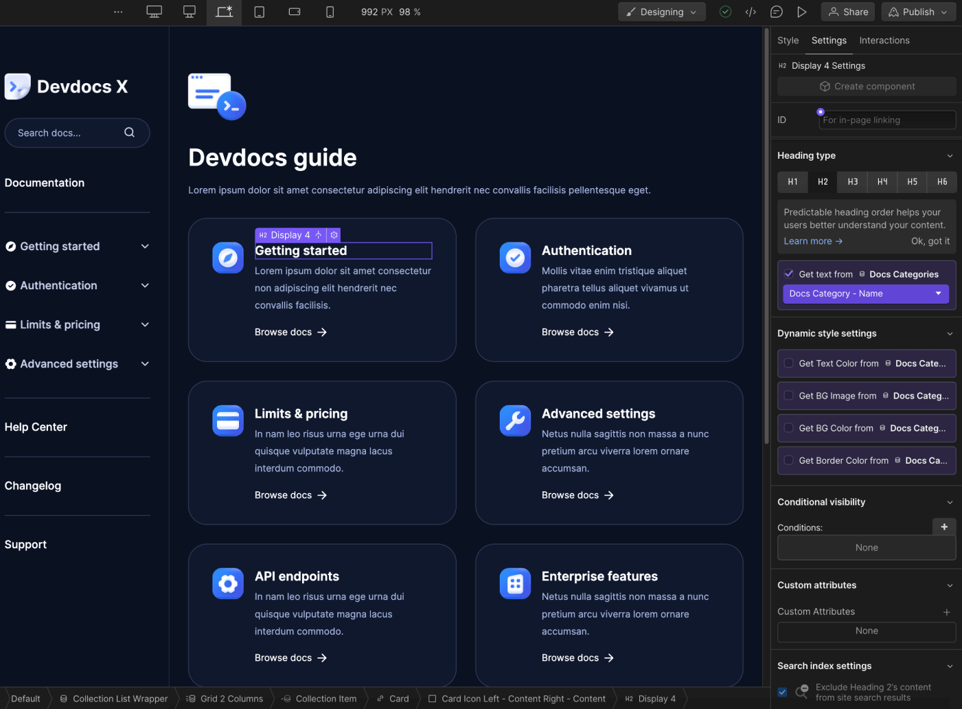 CMS Content - Devdocs X Webflow Templa
