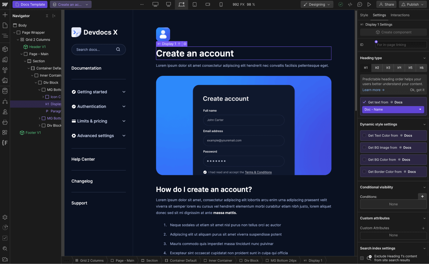 CMS Page - Devdocs X Webflow Templa