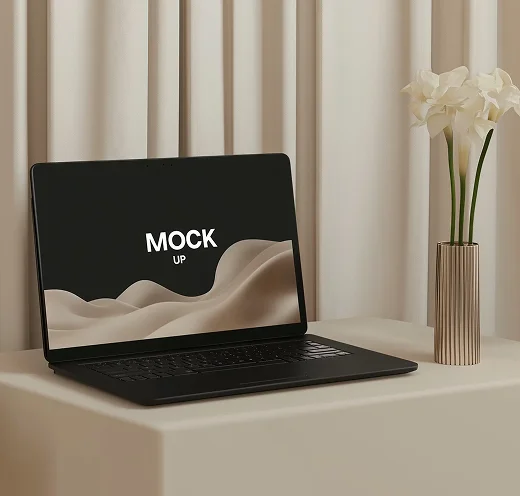 A laptop computer sitting on top of a table.