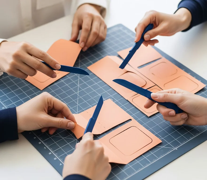 A group of people cutting paper with scissors.