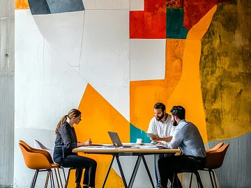 A group of people sitting at a table with laptops.