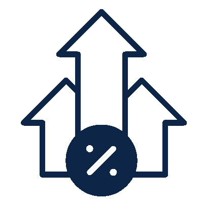 Three upward arrows with a percentage symbol in a circle in front, representing increasing rates or growth.