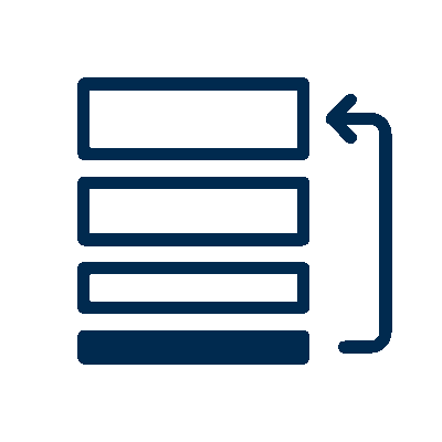 Four horizontal rectangles stacked vertically with a bracket and arrow pointing left beside them, representing data alignment or sorting.