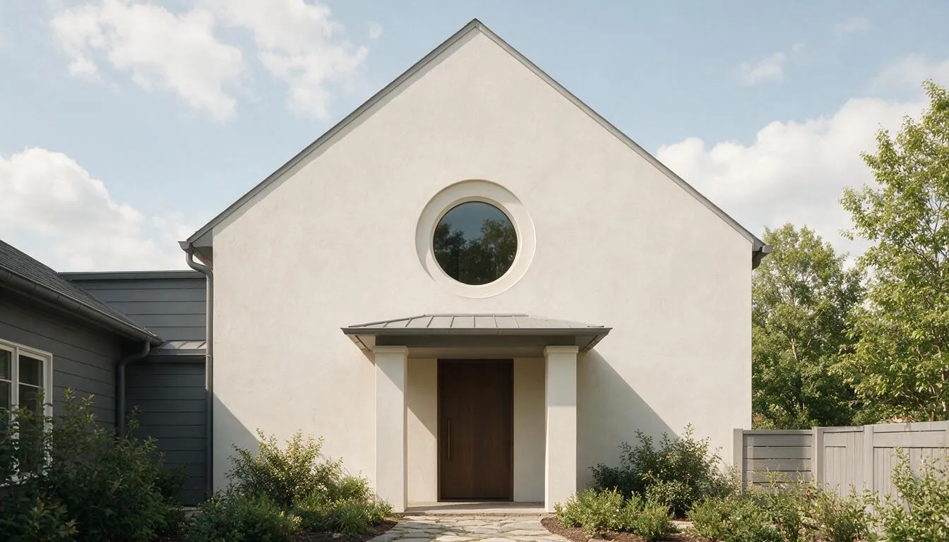 Rundes Sonderform-Fenster im Giebel einer modernen Fassade